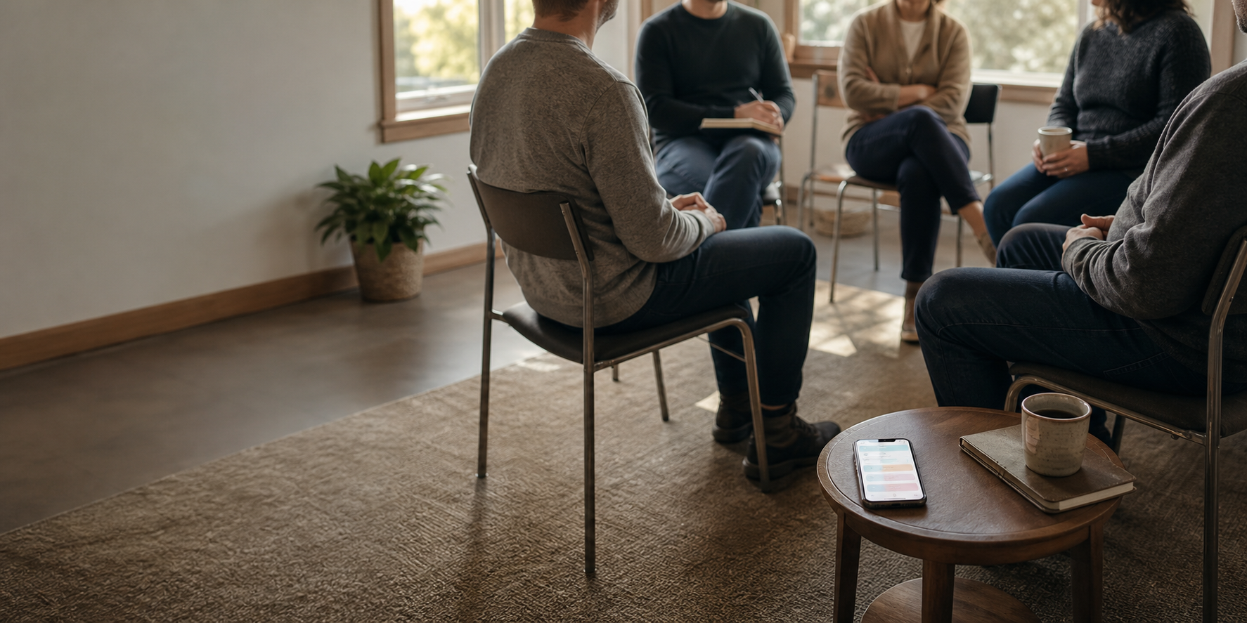A small trusted recovery support circle in a calm community room